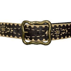 Vintage Brighton Leather Belt Dark Brown Floral Embroidered Beaded Western